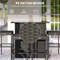 Outsunny 5 Piece Rattan Wicker Bar Set, High Top Outdoor Table and Chairs, Bar Height Patio Set, 2 Shelves & 4 Bar Stools, Brown(m-5)