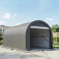 Outsunny 10' x 16' Carport, Heavy Duty Portable Garage Storage Tent with Large Zippered Door, Anti-UV PE Canopy Cover for Car, Truck, Boat, Motorcycle, Bike, Garden Tools, Outdoor Work, Gray(m-3)