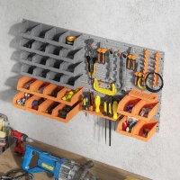 DURHAND 44 PCS Wall Mounted Pegboard Tool Organizer Rack Kit with Various Sized Storage Bins, Pegboard and Hooks, Orange(m-7)