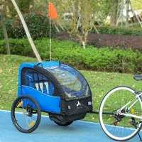 Aosom 2 Seat Bike Trailer for Kids, Bicycle Trailer with Storage Bag, 5 Point Harness, Bicycle Trailer with 20" Wheels, Blue(m-8)