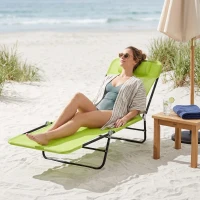Outsunny Folding Chaise Lounge Chair, Pool Sun Tanning Chair, Outdoor Lounge Chair with Reclining Back, Breathable Mesh Seat, Headrest for Beach, Yard, Patio, Green(m-7)