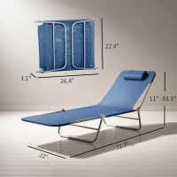 Outsunny Folding Chaise Lounge Chair, Pool Sun Tanning Chair, Outdoor Lounge Chair with Reclining Back, Breathable Mesh Seat, Headrest for Beach, Yard, Patio, Dark Blue(m-3)
