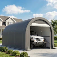 Outsunny 10' x 16' Carport, Heavy Duty Portable Garage Storage Tent with Large Zippered Door, Anti-UV PE Canopy Cover for Car, Truck, Boat, Motorcycle, Bike, Garden Tools, Outdoor Work, Gray(m-2)