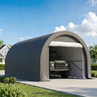 Outsunny 10' x 16' Carport, Heavy Duty Portable Garage Storage Tent with Large Zippered Door, Anti-UV PE Canopy Cover for Car, Truck, Boat, Motorcycle, Bike, Garden Tools, Outdoor Work, Gray(m-9)