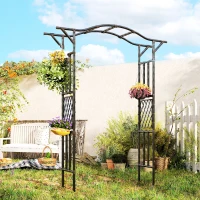 Outsunny Garden Arch, PE-Coated Steel Garden Arch Trellis with Extended Top, Black(m-10)