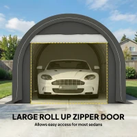 Outsunny 10' x 16' Carport, Heavy Duty Portable Garage Storage Tent with Large Zippered Door, Anti-UV PE Canopy Cover for Car, Truck, Boat, Motorcycle, Bike, Garden Tools, Outdoor Work, Gray(m-5)