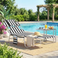 Outsunny Tanning Chair with Face Hole, 5-Level Adjustable Outdoor Chaise Lounge Chair with Pillow for Beach, Pool, Black Stripe(m-2)