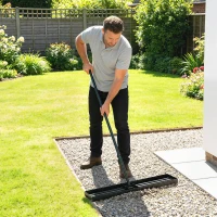 Outsunny Lawn Leveling Rake, 36" x 10" Heavy Duty Yard Leveling Rake with 66.5" Handle for Backyard, Golf Course(m-9)