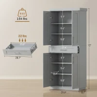 HOMCOM Modern Kitchen Pantry Freestanding Cabinet Cupboard with Doors and Drawer, Adjustable Shelving, Gray(m-3)