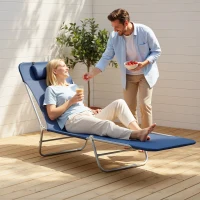 Outsunny Folding Chaise Lounge Chair, Pool Sun Tanning Chair, Outdoor Lounge Chair with Reclining Back, Breathable Mesh Seat, Headrest for Beach, Yard, Patio, Dark Blue(m-7)