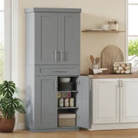 HOMCOM Modern Kitchen Pantry Freestanding Cabinet Cupboard with Doors and Drawer, Adjustable Shelving, Gray(m-2)