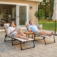 Outsunny 2 Folding Chaise Lounge Pool Chairs with 4-Position Reclining Back, Pillow, Breathable Mesh & Bungee Seat, Striped(m-10)
