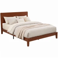 HOMCOM Queen Size Bamboo Platform Bed Frame with Headboard and 12 Poplar Slats, No Box Spring Needed, Easy Assembly, Brown(m-1)