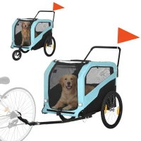 Aosom 2-in-1 Dog Bike Trailer Pet Stroller Carrier for Large Dogs with Hitch, Quick-release Wheels, Foot Support, Pet Bicycle Cart Wagon Cargo for Travel, Blue(m-1)