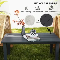 Outsunny Rectangle Outdoor Coffee Table, HDPE All-Weather Outdoor Patio Table with Slatted Tabletop for Yard, Balcony, Black(m-4)