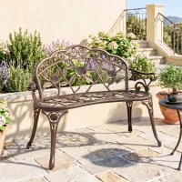 Outsunny 40" Outdoor Garden Bench, Cast Aluminum Antique Rose Style Patio Garden Park Loveseat Bench for Backyard, Porch, Balcony, Lawn, Bronze(m-8)
