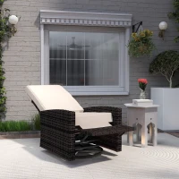 Outsunny Outdoor Wicker Swivel Recliner Chair, Lifting Footrest, 360° Rotating Basic, Water-resistant Cushions, Khaki(m-9)
