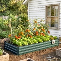 Outsunny 95" x 36" x 12" Galvanized Raised Garden Bed, Easy DIY and Cleaning for Growing Flowers, Herbs, Succulents, Green(m-8)