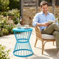 Outsunny 16" Patio Side Table, Garden End Table with Hourglass Design, Steel Accent Table for Outdoor and Indoor Use, Blue(m-8)