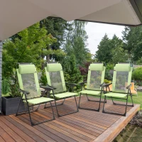 Outsunny Set of 4 Folding Patio Chairs, Camping Chairs with Adjustable Sling Back, Removable Headrest, Armrest for Garden, Backyard, Lawn, Light Green(m-10)