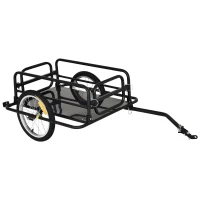Aosom Bike Trailer, Foldable Bicycle Trailer with16 Inch Pneumatic Tire, Universal Coupler, Foldable Frame and Safe Reflectors Design, Large Load Capacity, Black(m-2)