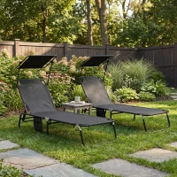 Outsunny Chaise Pool Lounge Chairs Set of 2, Outdoor Sun Tanning Chairs, Reclining Back, Steel Frame and Side Pocket, Black(m-10)
