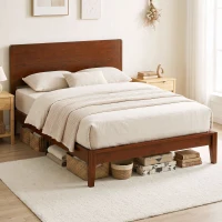 HOMCOM Queen Size Bamboo Platform Bed Frame with Headboard and 12 Poplar Slats, No Box Spring Needed, Easy Assembly, Brown(m-8)