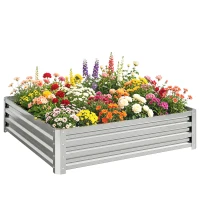 Outsunny 4' x 4' x 1' Galvanized Raised Garden Bed, Metal Garden Box with Open Bottom, Easy Assembly Outdoor Planter Box for Vegetables Flowers Herbs, Silver(m-13)