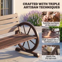 Outsunny 42" Wood Wagon Wheel Bench Garden Loveseat Rustic Seat Relaxing Lounge Chair Outdoor Decorative Seat Park Decor, Brown(m-5)