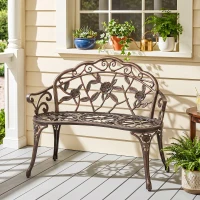 Outsunny 40" Outdoor Garden Bench, Cast Aluminum Antique Rose Style Patio Garden Park Loveseat Bench for Backyard, Porch, Balcony, Lawn, Bronze(m-1)