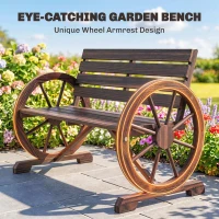 Outsunny 42" Wood Wagon Wheel Bench Garden Loveseat Rustic Seat Relaxing Lounge Chair Outdoor Decorative Seat Park Decor, Brown(m-6)