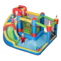 Outsunny 6-in-1 Inflatable Water Slide with Splash Pool, Slide, Climbing Wall, Water Cannon, Inflatable Bounce House for Kids with 2 Min. Inflation(m-3)