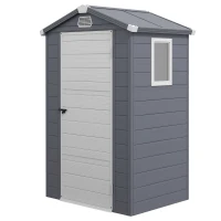 Outsunny 4.4' x 3.3' Plastic Garden Storage Shed with Latch Door, Vents, Sloped Roof, Grey(m-9)