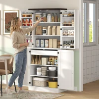 HOMCOM 72" Tall Kitchen Pantry Cabinet, Farmhouse Storage Cabinet with 8 Door Racks and Adjustable Shelves, White(m-8)