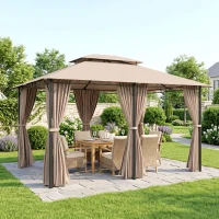 Outsunny 10' x 13' Patio Gazebo, Outdoor Gazebo Canopy Shelter with Curtains, Vented Roof, Steel Frame for Garden, Lawn, Backyard and Deck, Khaki(m-2)