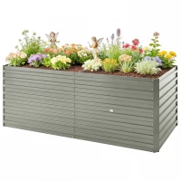 Outsunny 5' x 3' x 2' Raised Garden Bed, Galvanized Planter Box for Growing Flowers, Herbs and Vegetables, Light Grey(m-2)