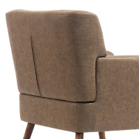 HOMCOM PU Leather Accent Chair, Mid Century Modern Armchair with Spring Seat Cushion, Tufted Back, Wood Legs, Brown(m-10)