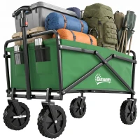 Outsunny Folding Wagon Cart, Outdoor Utility Wagon Heavy Duty Garden Shopping Cart Collapsible Camping Trolley with Steel Frame, Oxford Fabric(m-2)