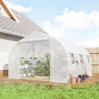 Outsunny 10'x11'x6' Walk-in Tunnel Greenhouse with Shelves, Mesh Door and Windows, Plant Hot House with PE Cover, White(m-2)