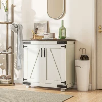 HOMCOM Kitchen Sideboard, Buffet Cabinet with Barn Door and Adjustable Shelf, Distressed White(m-7)