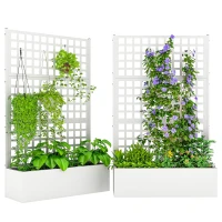 Outsunny Galvanized Raised Garden Bed Planter Box with Trellis for Climbing Plants, Vegetable, Vines, 43" x 16" x 70", White(m-11)