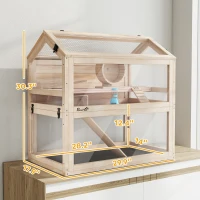 PawHut Wooden Hamster Cage, 3-Tier Small Animal Cage with Hut, Seesaw, Ramps, Exercise Wheel, Acrylic Panel and Bottom Tray(m-3)