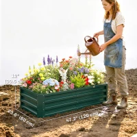 Outsunny Galvanized Raised Garden Bed, Outdoor Planter Box for Vegetables, Flowers, Herbs, 4' x 2' x 1', Dark Green(m-3)