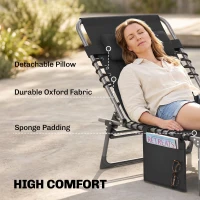 Outsunny Padded Folding Chaise Lounge Chair, Outdoor 6-Level Reclining Camping Tanning Chair with Headrest for Beach, Yard, Patio, Pool, Black(m-5)