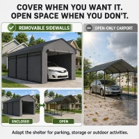 Outsunny 10' x 15' Metal Carport, Heavy Duty Garage Car Canopy with Galvanized Metal Roof and Removable Sidewalls, Dark Gray(m-11)