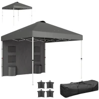 Outsunny 10' x 10' Pop Up Canopy Tent w/ Sidewall, UPF50+ Height Adjustable Instant Sun Shelter w/ Storage Pockets, Dark Gray(m-11)