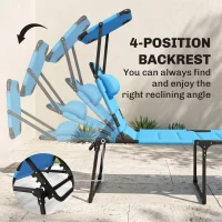 Outsunny Outdoor Lounge Chair, 4 Position Adjustable Backrest, Folding, Cushioned w/ Sun Shade Roof & Pillow, Blue(m-4)
