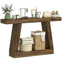 HOMCOM 55" Farmhouse Console Table, 2-Tier Entryway Table with Storage for Hallway, Living Room, Behind Couch, Rustic Brown(m-11)