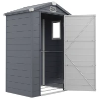 Outsunny 4.4' x 3.3' Plastic Garden Storage Shed with Latch Door, Vents, Sloped Roof, Grey(m-2)