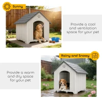 PawHut Large Plastic Dog House Outdoor Indoor, Water Resistant Puppy Shelter with Base Support, 34.6" L x 31.1" W x 35" H(m-6)